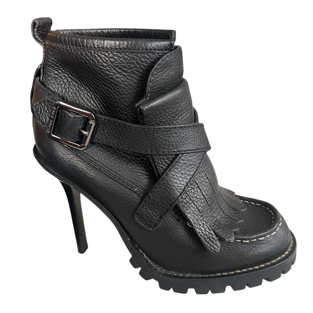 Tory Burch Black Leather Fringe Ankle Booties with Buckle - Picture 14 of 16